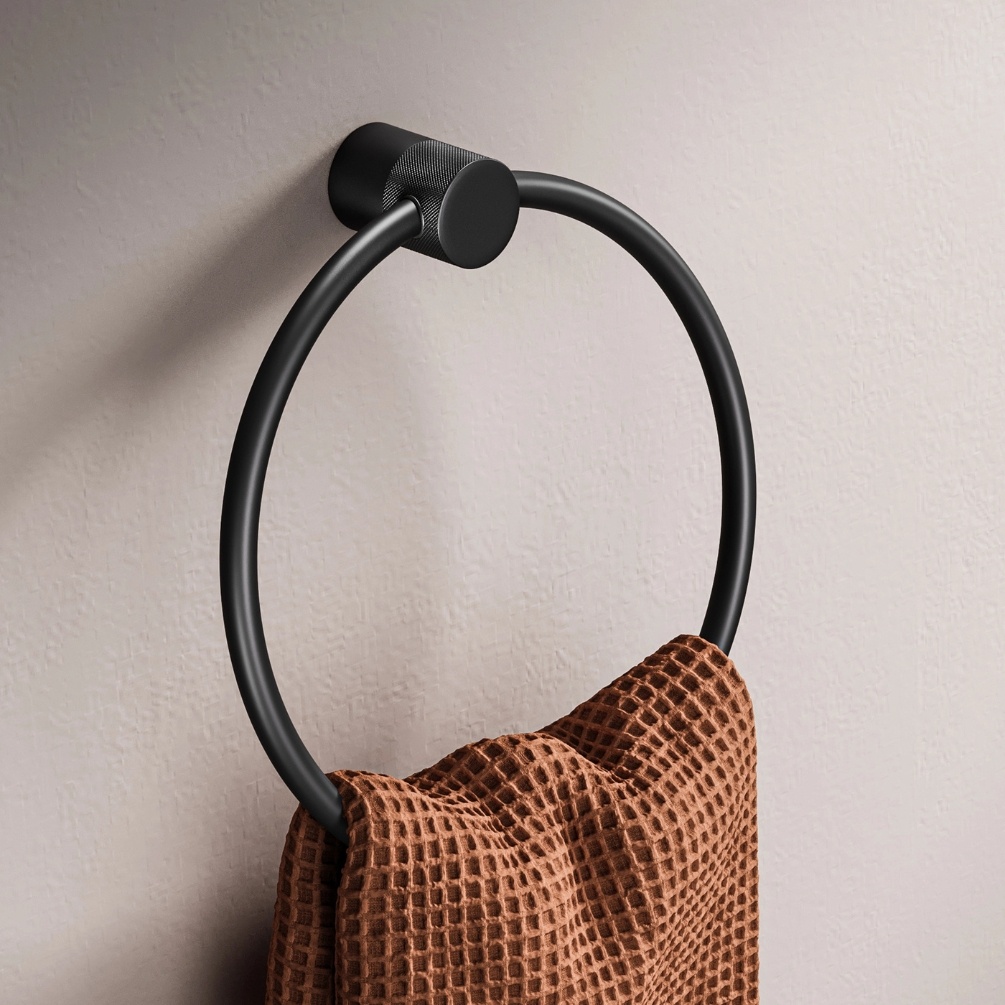 Lifestyle image of the hib. Zepto Black Towel Ring